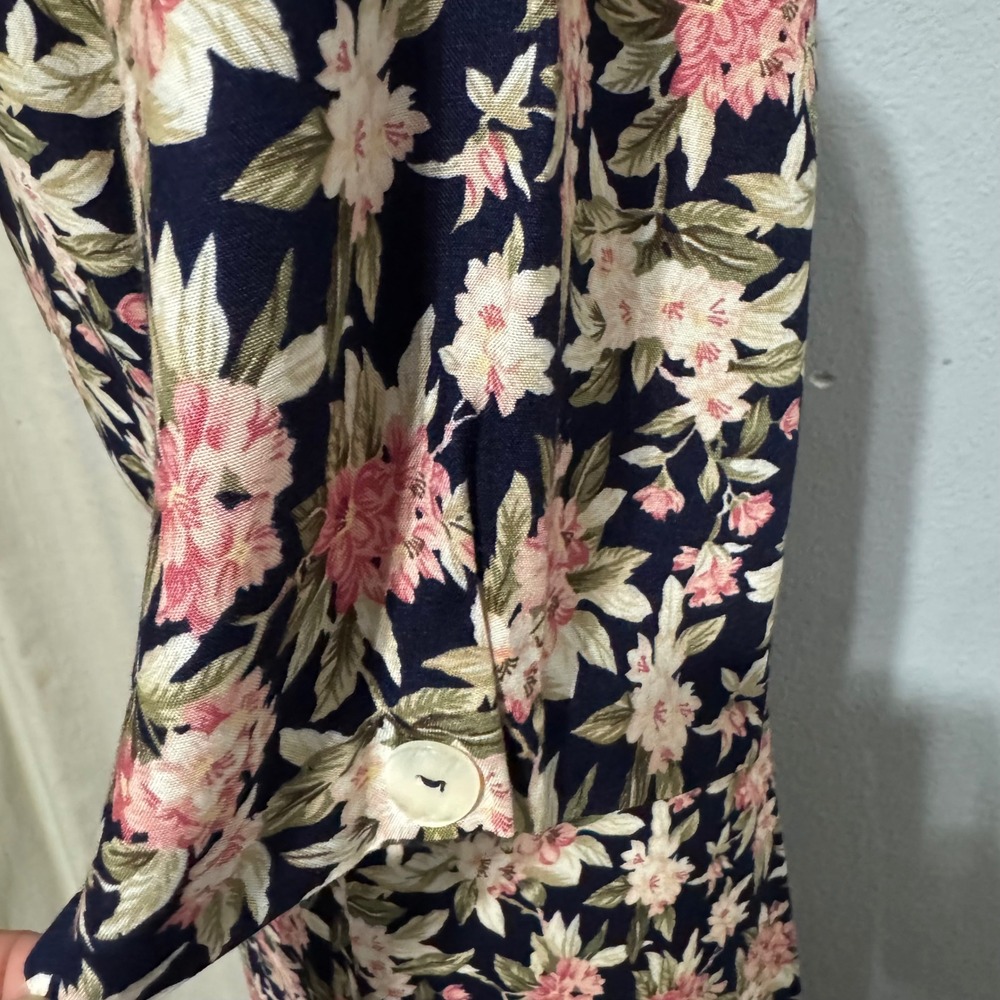 Betsy's Things Vintage 90s Floral Maxi Dress XL Navy Double Breasted Cottagecore - Picture 10 of 16